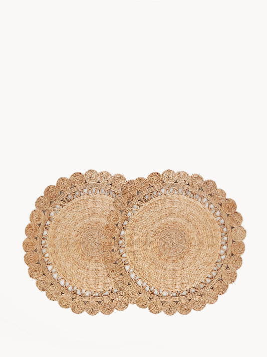 Jute Flower Placemat (Set of 2) - handwoven jute flower pattern