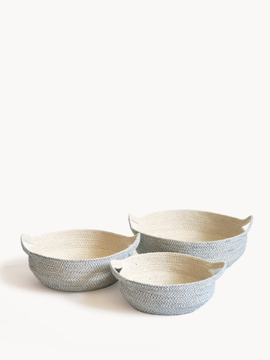 Amari Fruit Bowl - Blue - Handwoven and color stitched with jute