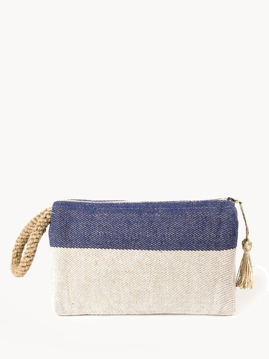 Block A Clutch - Blue - made from jute-cotton fabric