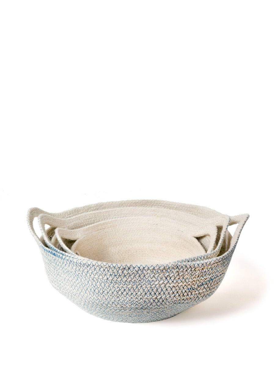 Amari Fruit Bowl - Blue - Handwoven and color stitched with jute
