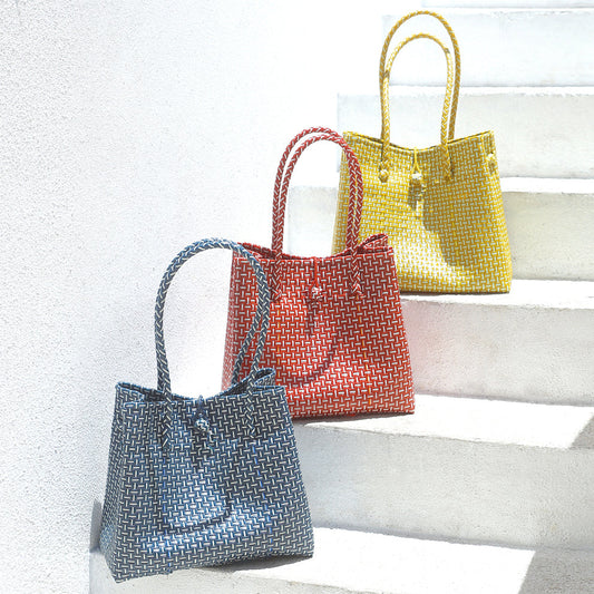 Toko Recycled Woven Tote Bag, in Red & White