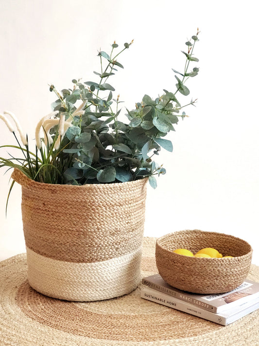 Kata Colorblock Storage basket - Handwoven from Jute