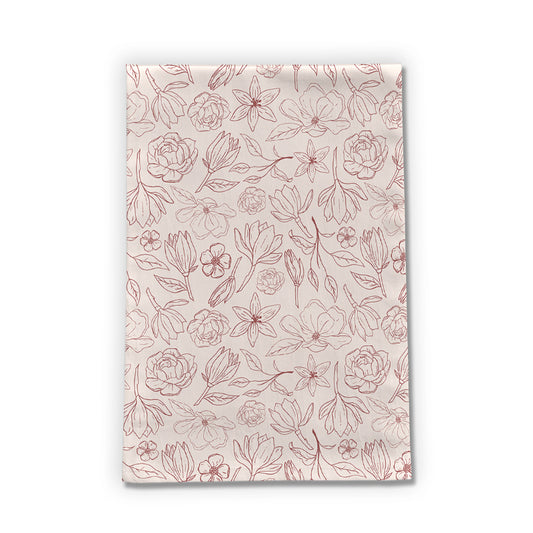 Burgundy Magnolia Kitchen Tea Towel