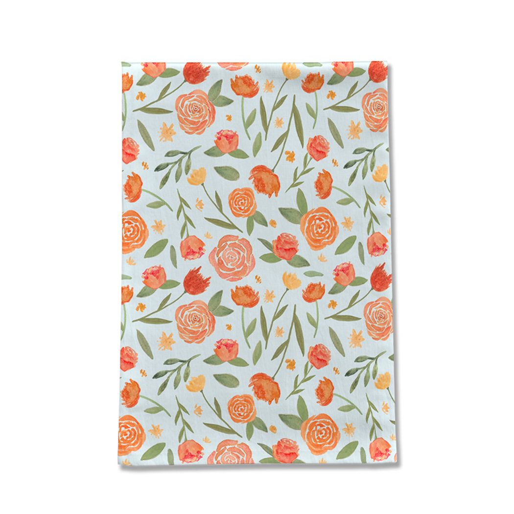 Burnt Orange Floral Kitchen Tea Towel