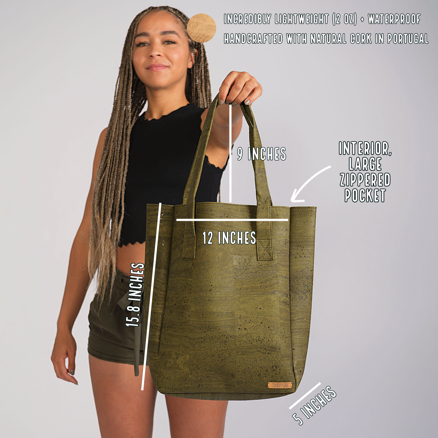 Farmers Market Tote Bag made of Cork - Natural, Sustainable, Vegan, Biodegradable