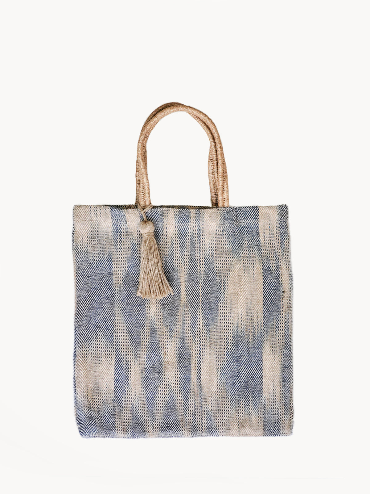 Nadi Jute Tote Bag - Blue - hand-stitched jute bag