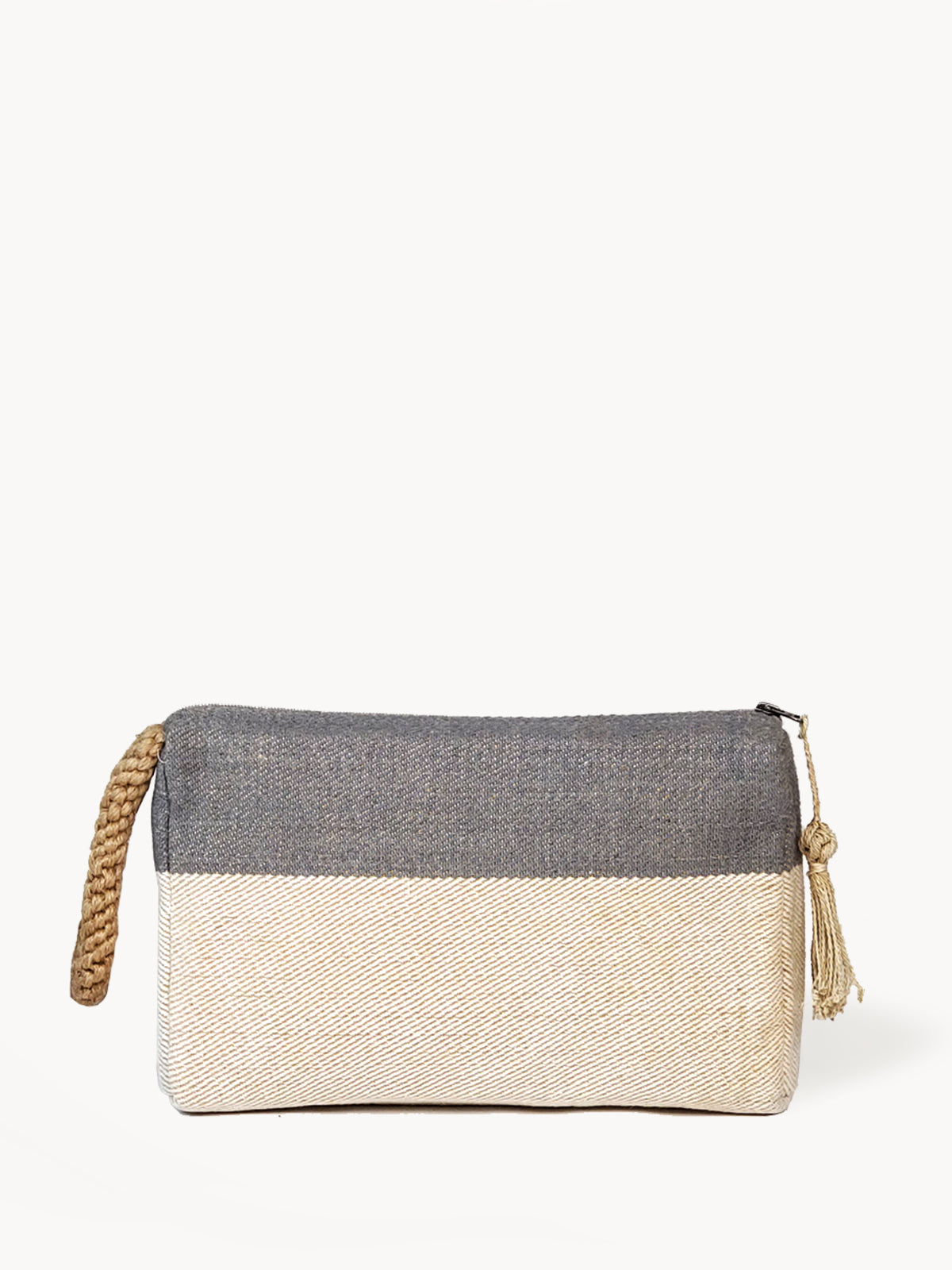 Block A Clutch - Gray - Handmade, Sustainable, made from jute-cotton fabric