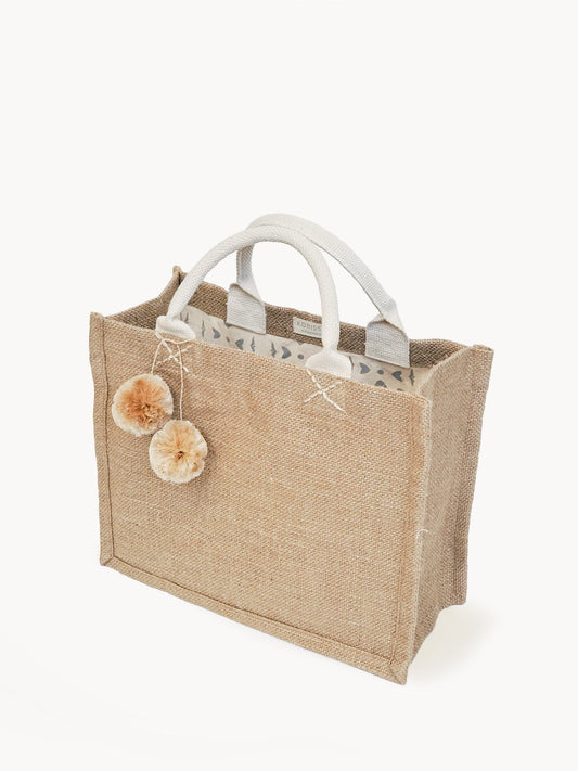 Reusable Jute Canvas Gift Bag With Pompom