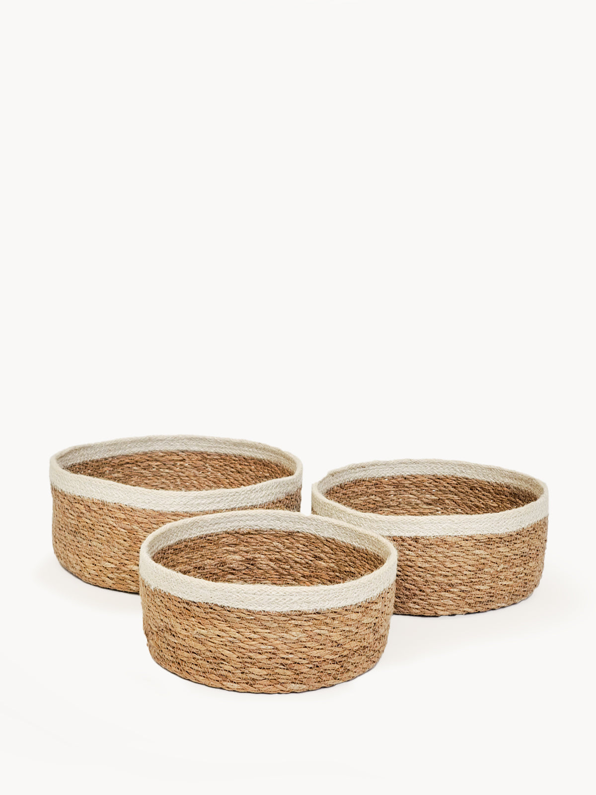 Savar Storage Bowl (Set of 3) - crafted from seagrass leaves and accented with natural jute