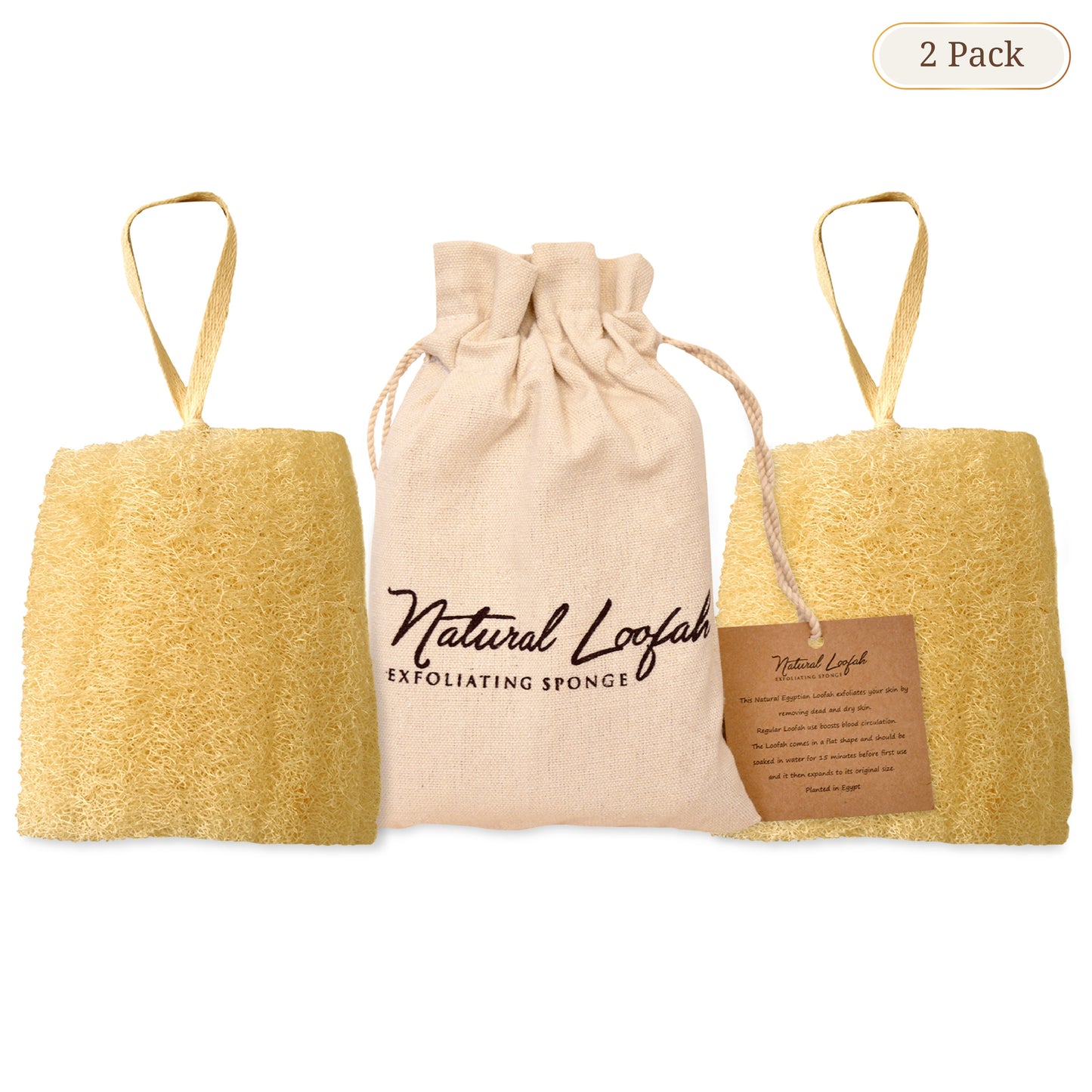 Set of 3 Real Egyptian Exfoliating Loofa Scrubber Sponges - Eco Friendly, No Toxic Chemicals, 6" x 6"