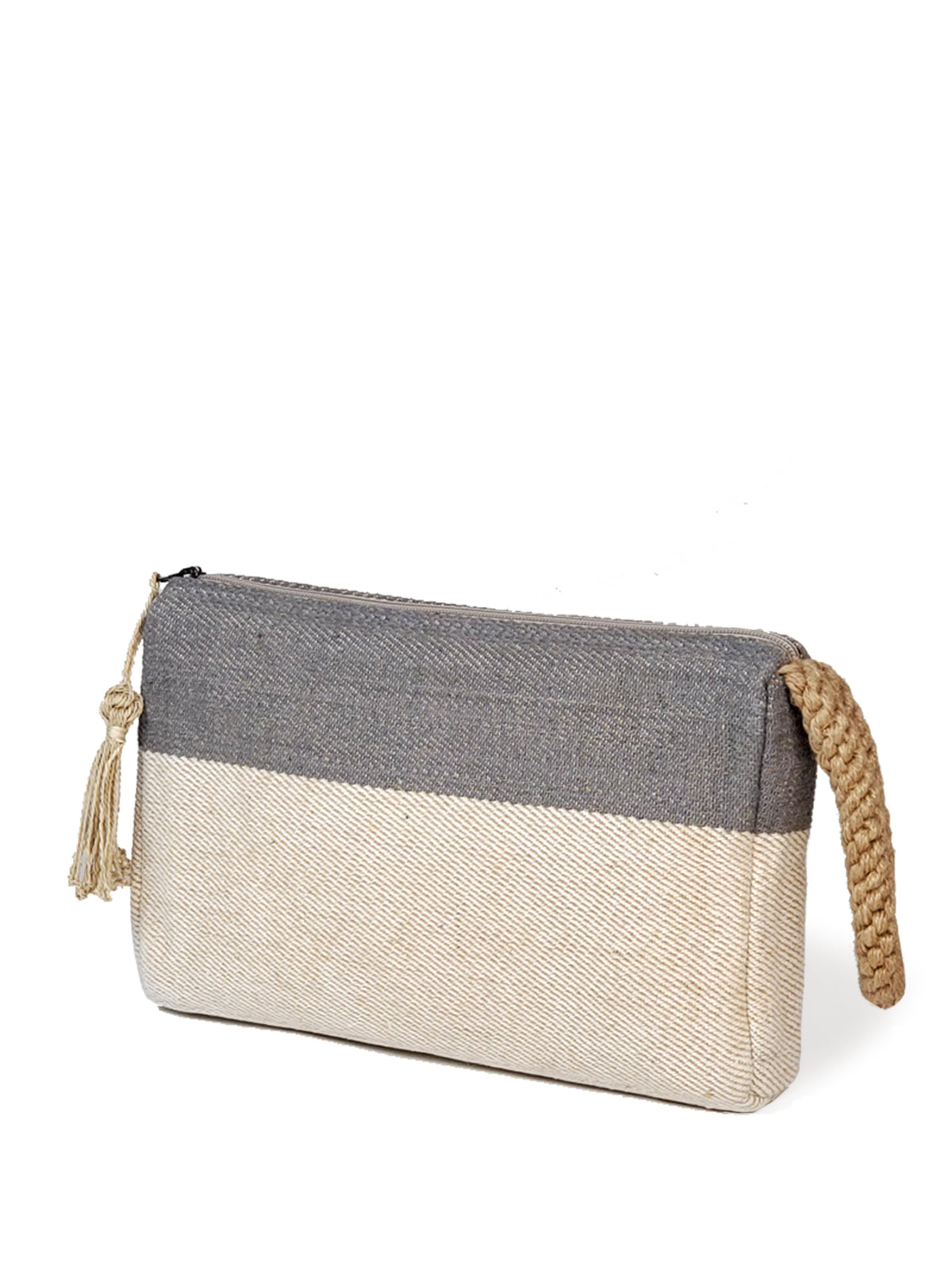 Block A Clutch - Gray - Handmade, Sustainable, made from jute-cotton fabric