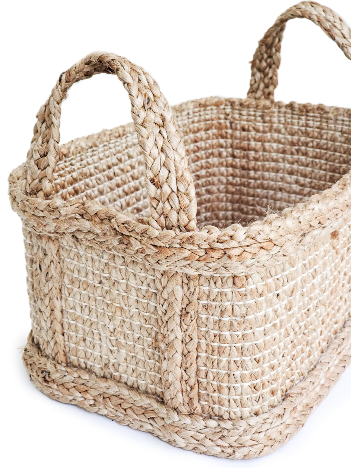 Bono Rectangular Storage Basket - handwoven with thick braided jute