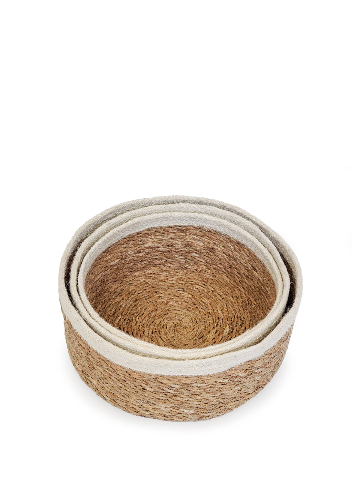 Savar Storage Bowl (Set of 3) - crafted from seagrass leaves and accented with natural jute