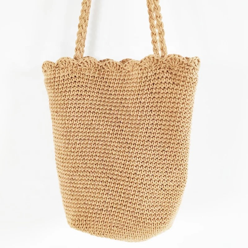 Knitted Scalloped Edge Tote - Natural Eco Friendly Bag