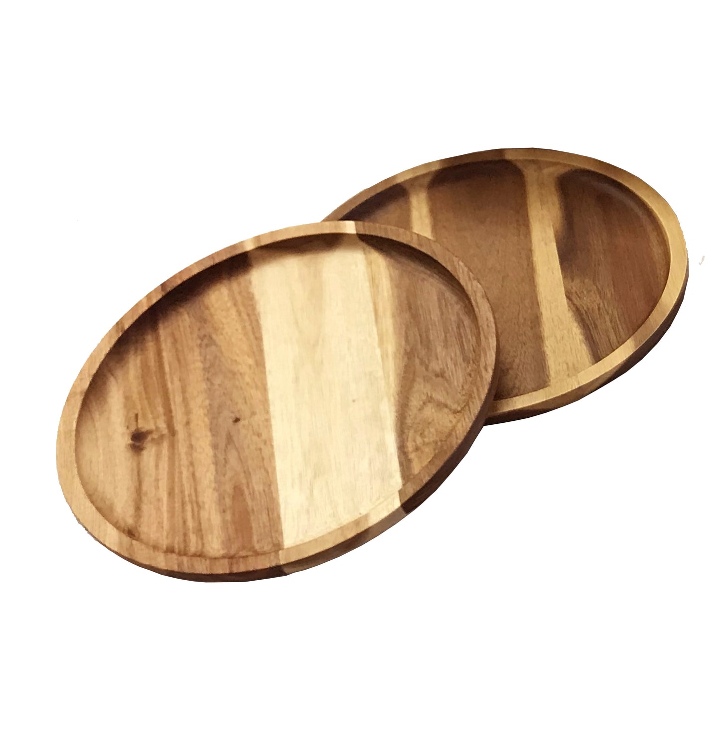 Zavis Green Acacia Wood Round Stackable Plate / Platter 14" | Dishwasher Safe