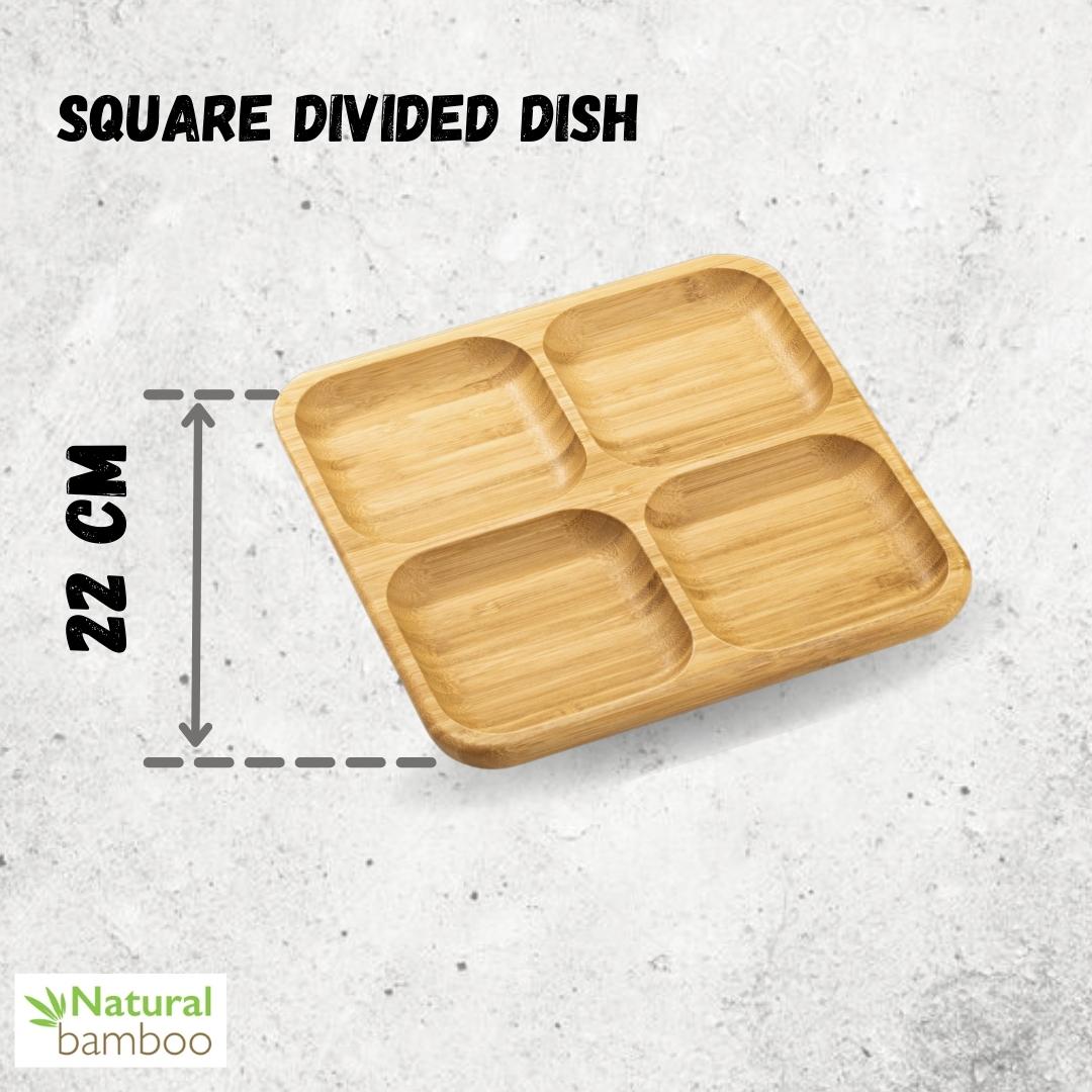 Bamboo Square Divided Dish / Bento box 8.5" inch X 8.5" inch