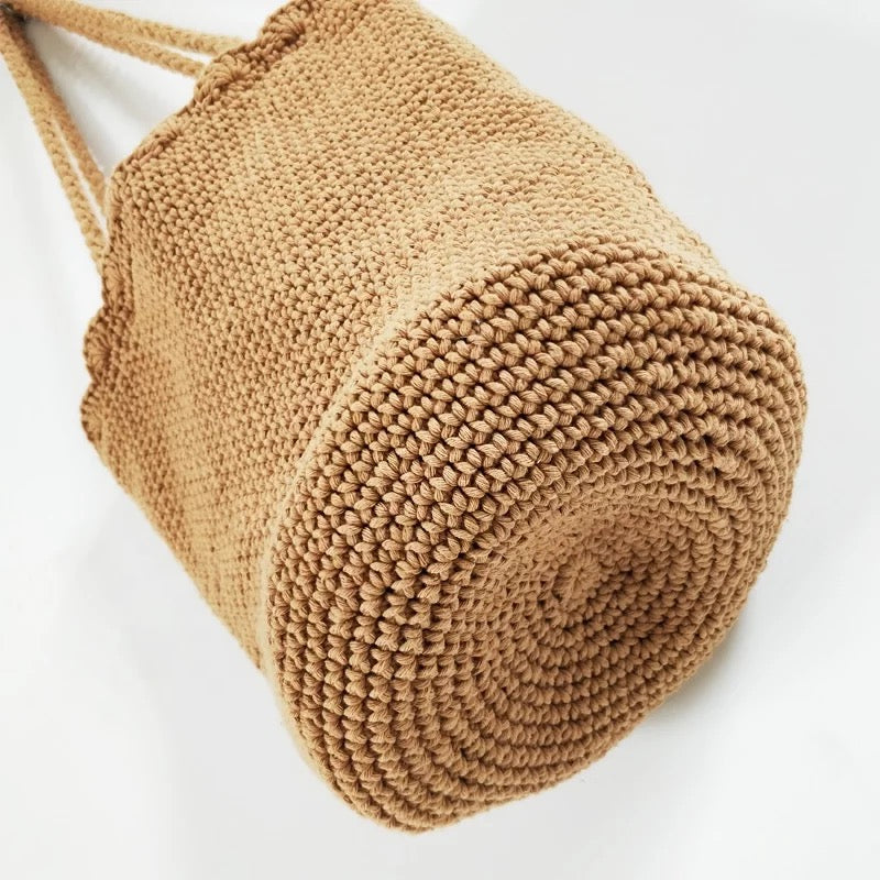 Knitted Scalloped Edge Tote - Natural Eco Friendly Bag