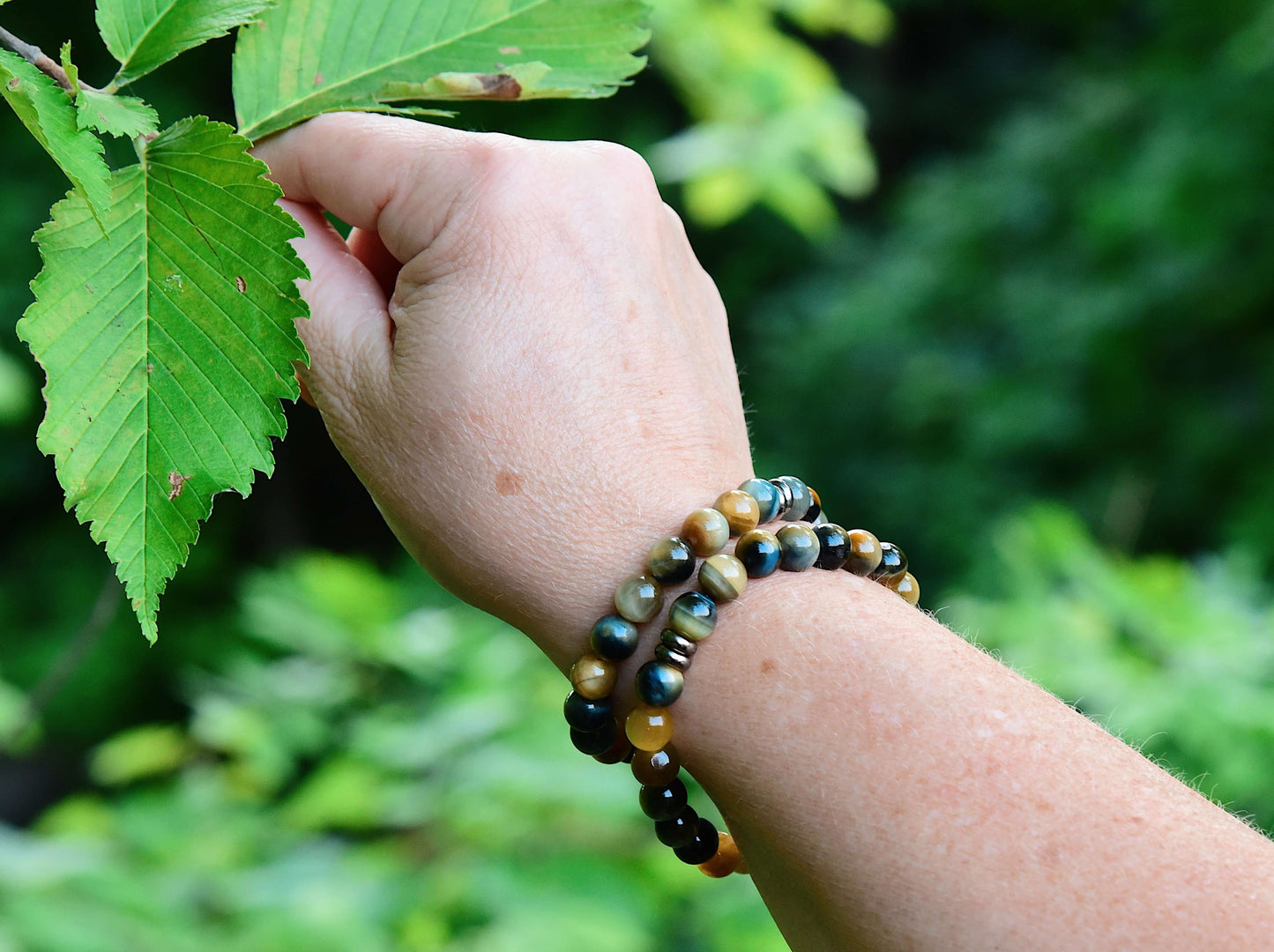 Blue and Blonde Tiger Eye Bead Bracelet