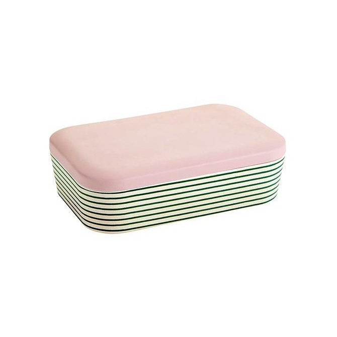 Green Stripes Bamboo Lunch Container| Eco-Friendly and Sustainable | 7.5" x 5" x 2"