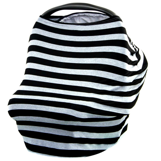 Car Seat Cover, Stroller Cover, Breastfeeding Cover - BLACK & GRAY STRIPE