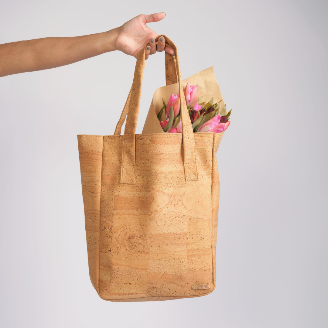 Farmers Market Tote Bag made of Cork - Natural, Sustainable, Vegan, Biodegradable