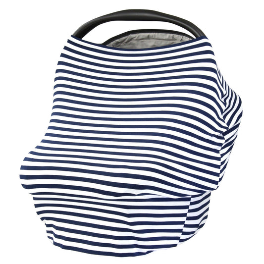 Car Seat Cover, Stroller Cover, Breastfeeding Cover - NAVY & WHITE THIN STRIPE