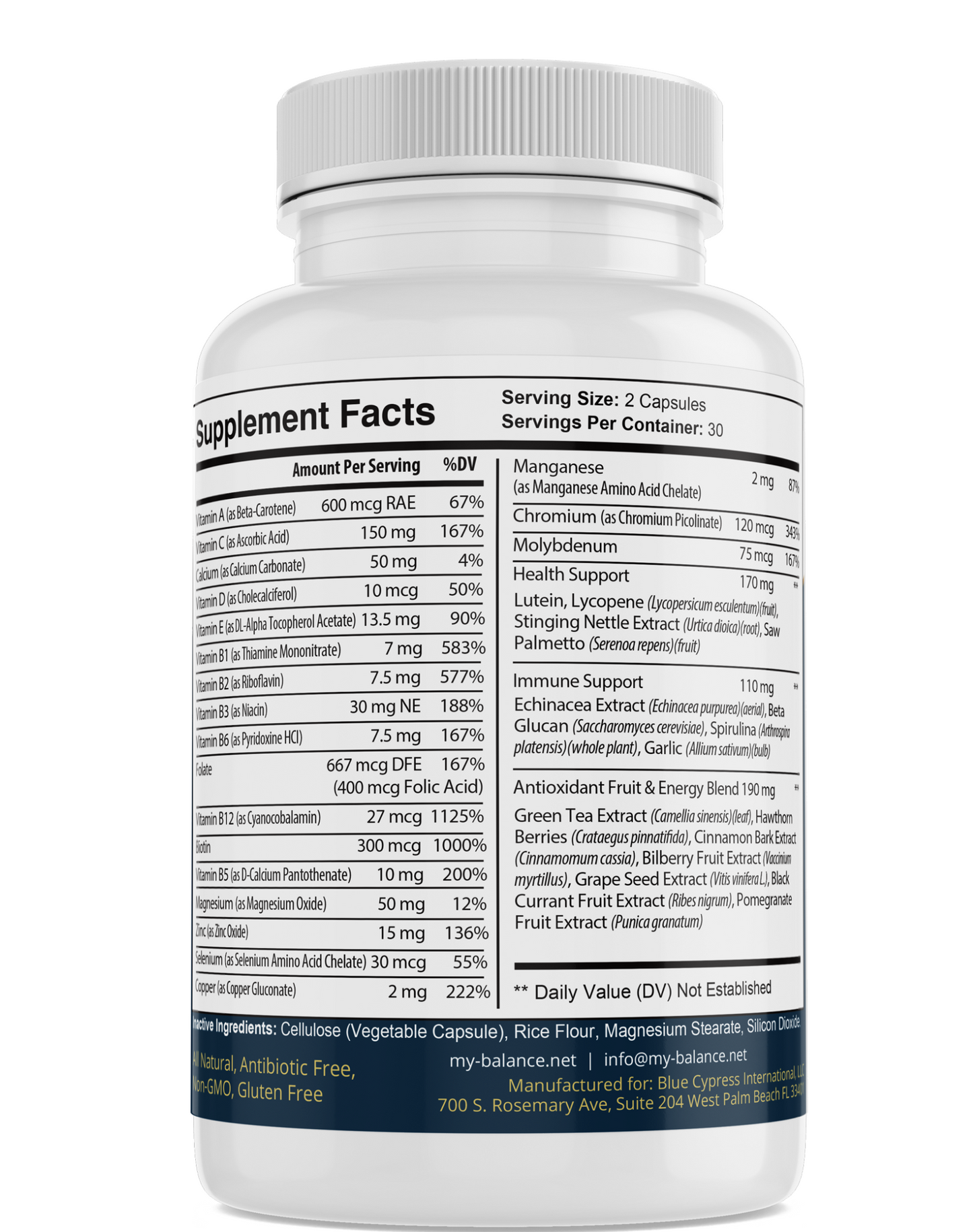 Multivitamins Once daily Supplement