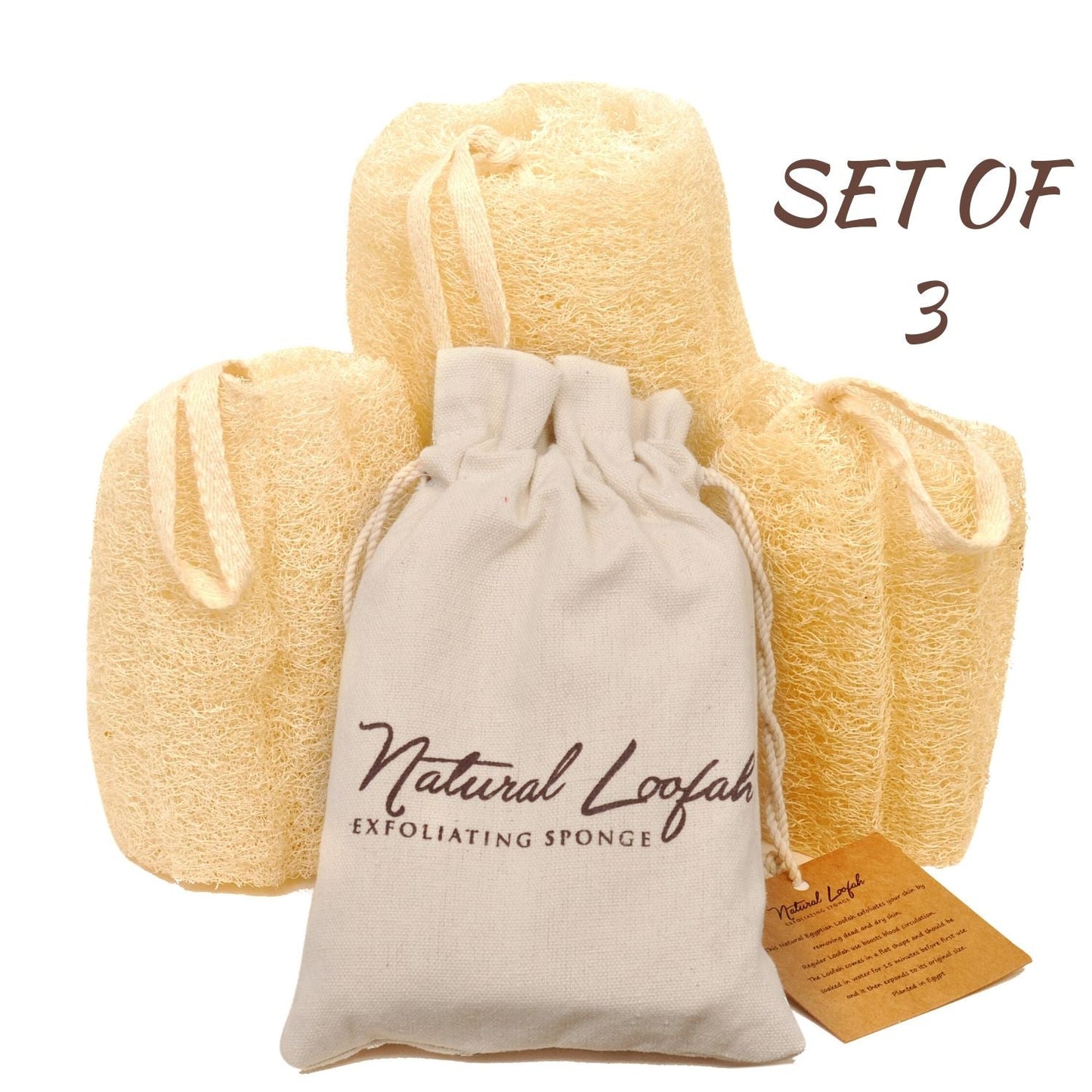 Set of 3 Real Egyptian Exfoliating Loofa Scrubber Sponges - Eco Friendly, No Toxic Chemicals, 6" x 6"