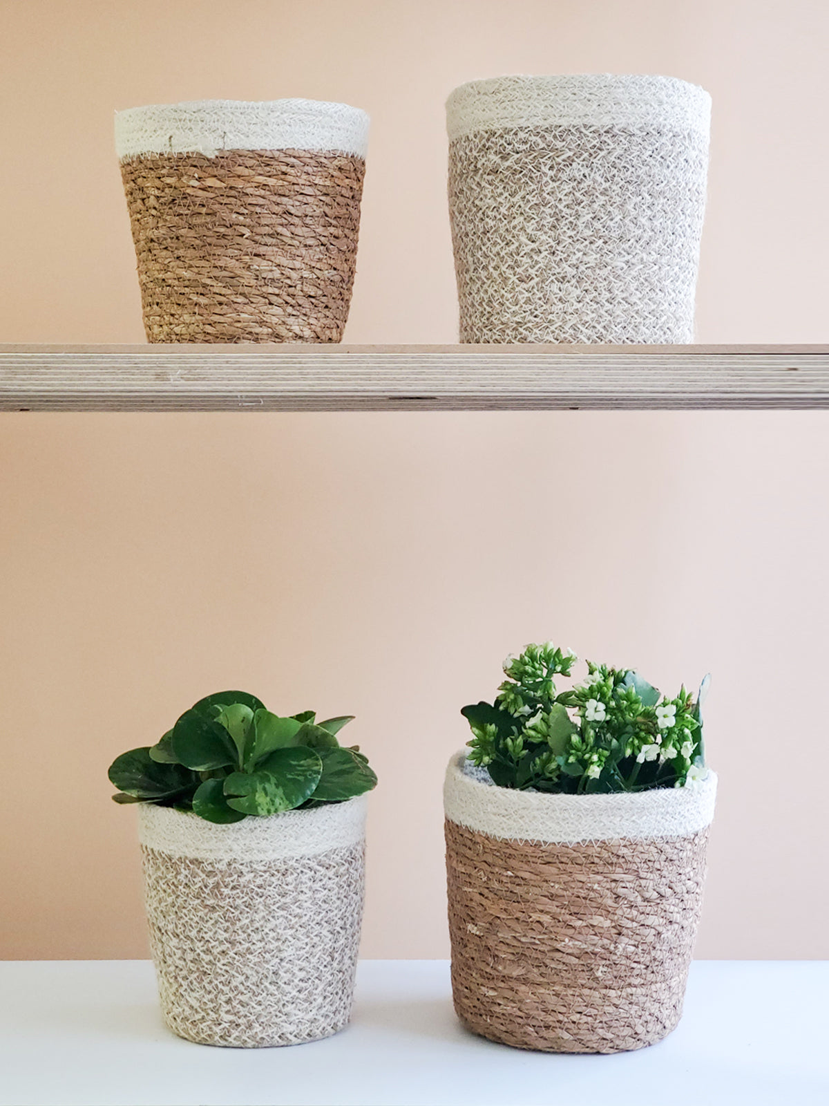 Agora Plant Basket - White - sturdy planter woven from soft jute yarn