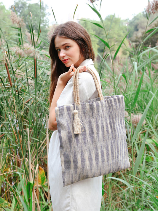 Nadi Jute Tote Bag - Blue - hand-stitched jute bag