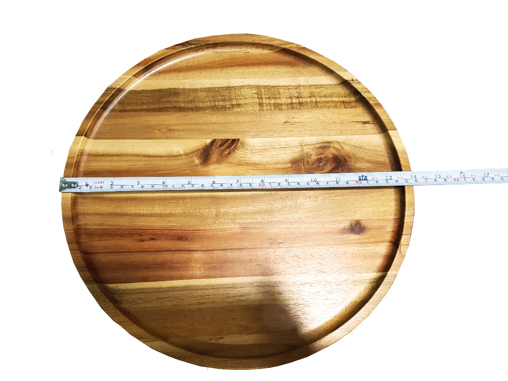 Zavis Green Acacia Wood Round Stackable Plate / Platter 14" | Dishwasher Safe