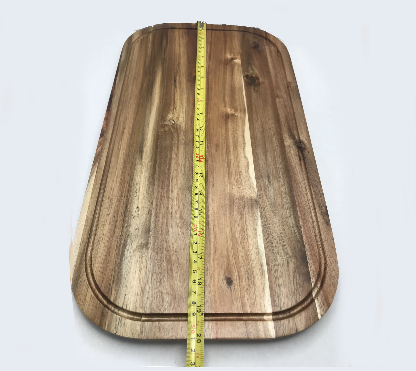 Zavis Green Acacia Wood Serving Rounded Cutting Board With Juice Groove 20" X 11" | Dishwasher Safe