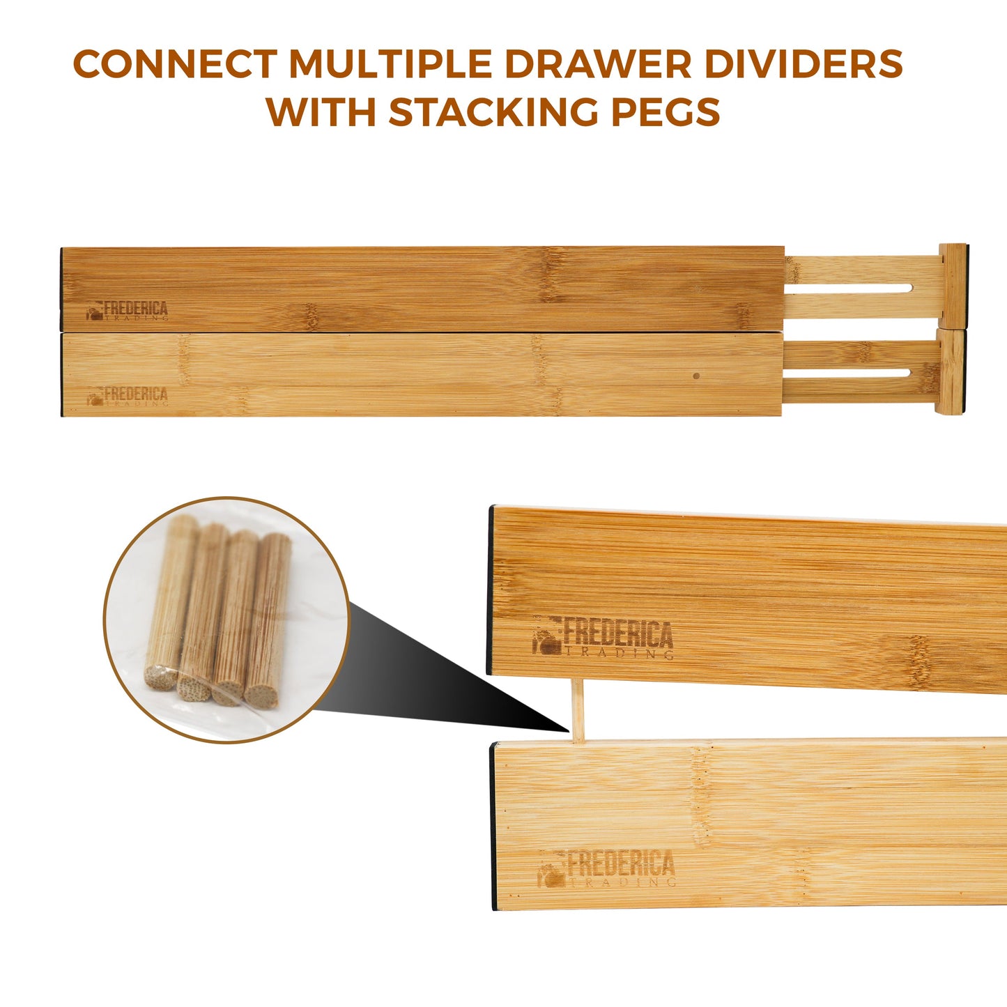 Bamboo Adjustable Spring - Loaded, Stackable Drawer Divider Organizers