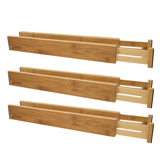 Bamboo Adjustable Spring - Loaded, Stackable Drawer Divider Organizers