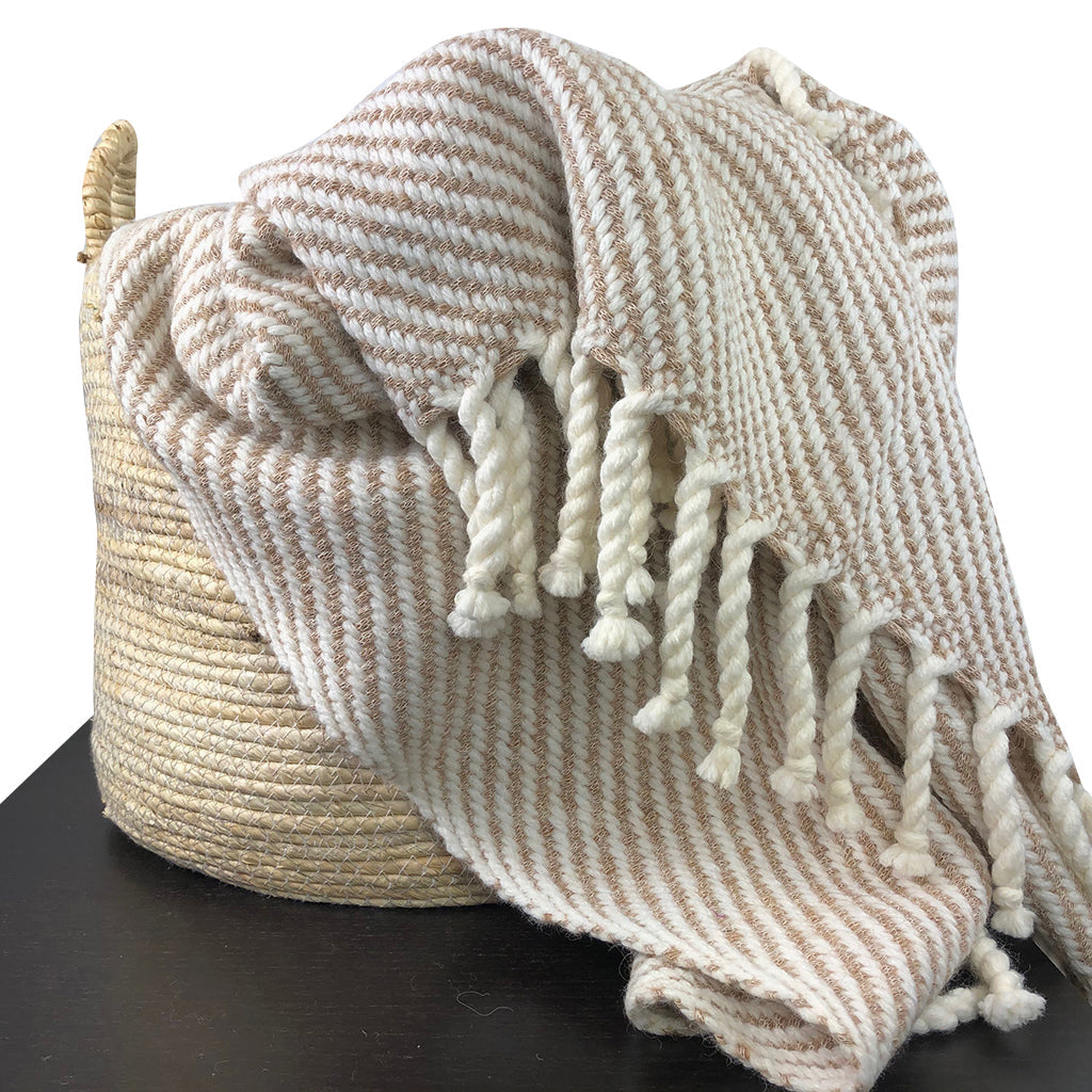 Chunky Camel Stripe Alpaca Throw - Handmade Sustainably in Peru