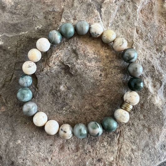 Green Line Jasper and African Opal Bead Bracelet