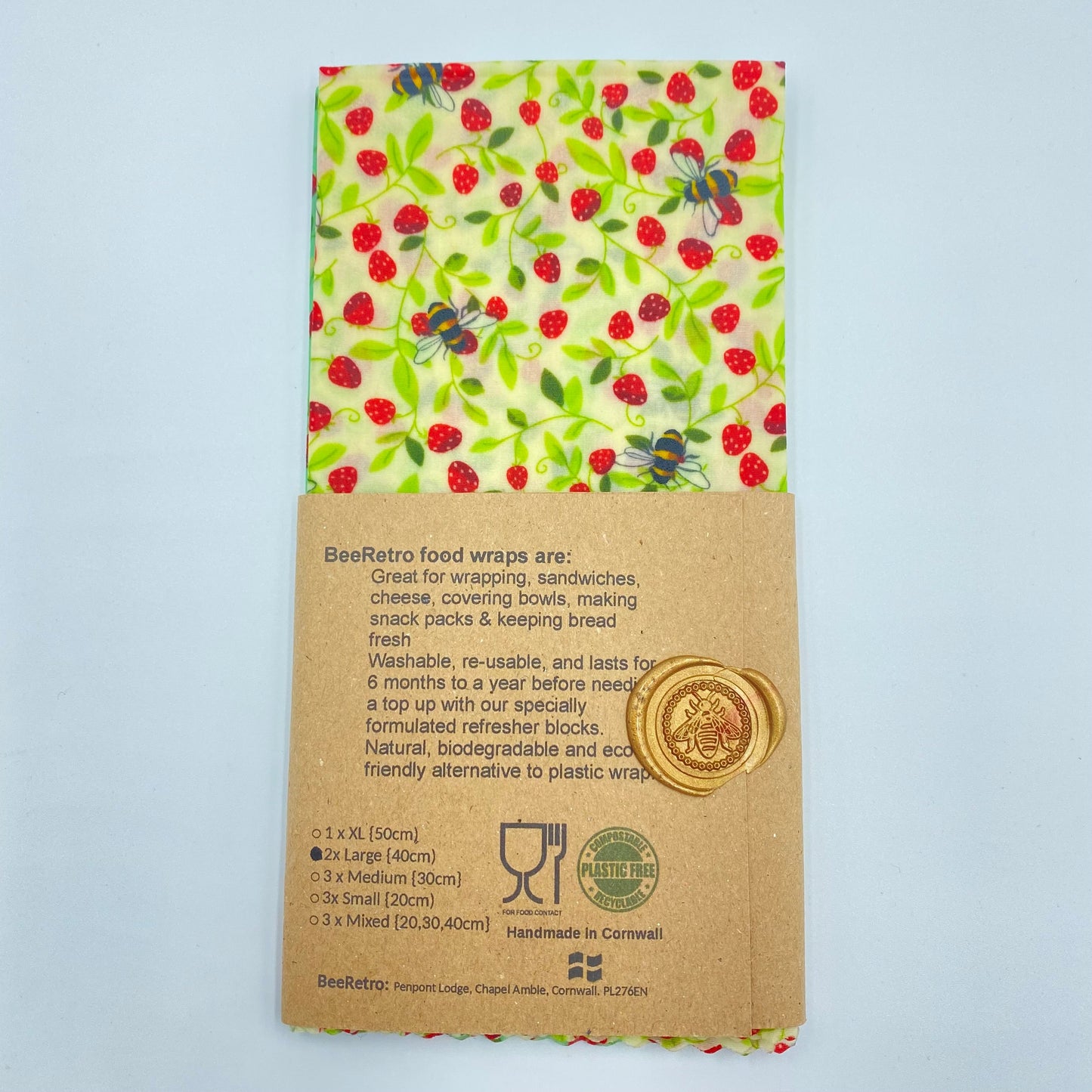 Strawberry Bee, Eco Friendly Beeswax Wraps