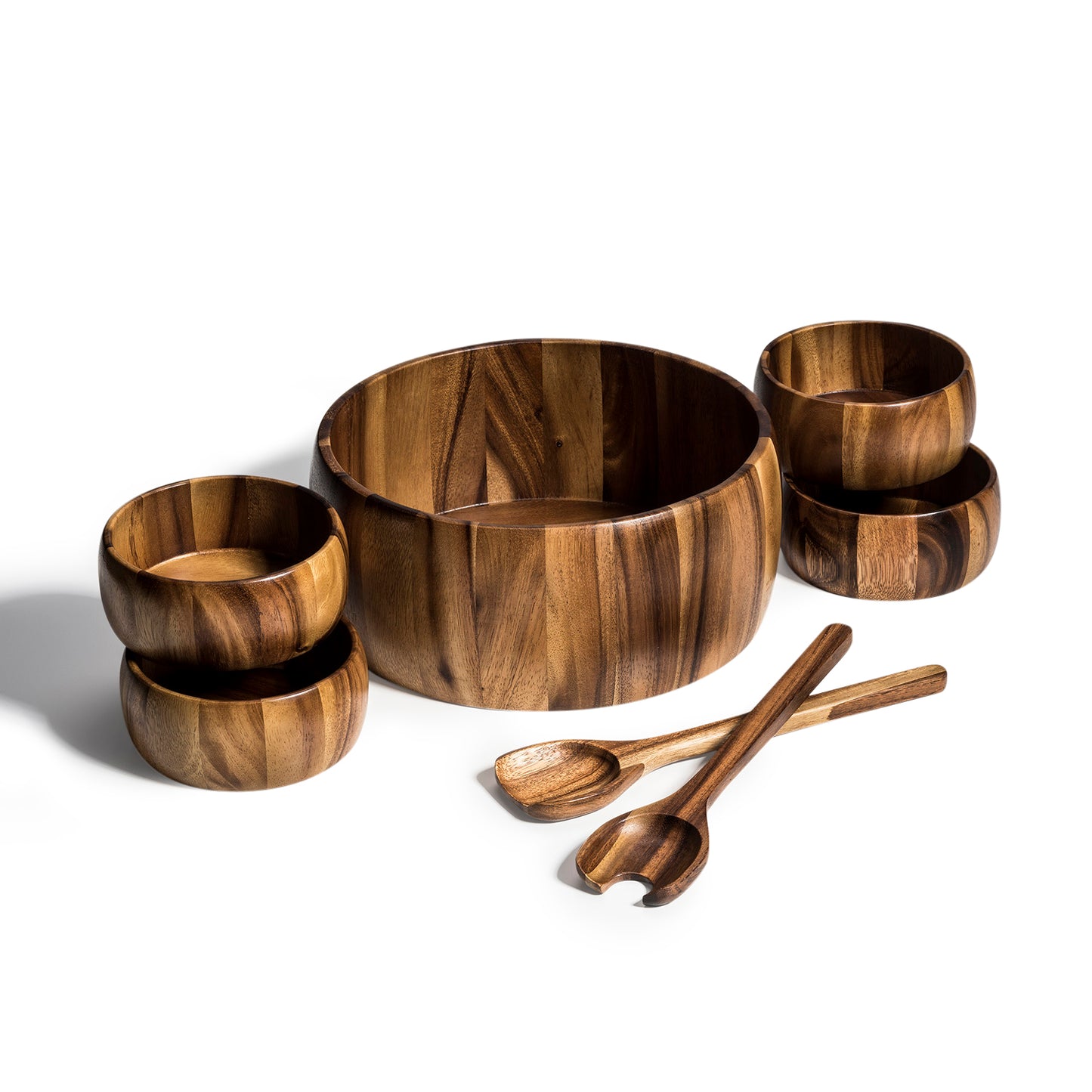 Dragor 7 Piece - Extra Large Salad Bowl with Servers and 4 Individuals - made from acacia wood