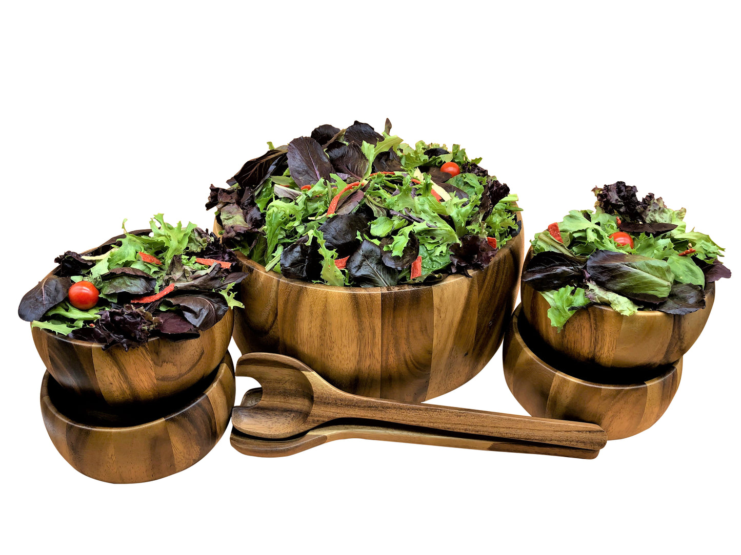 Dragor 7 Piece - Extra Large Salad Bowl with Servers and 4 Individuals - made from acacia wood