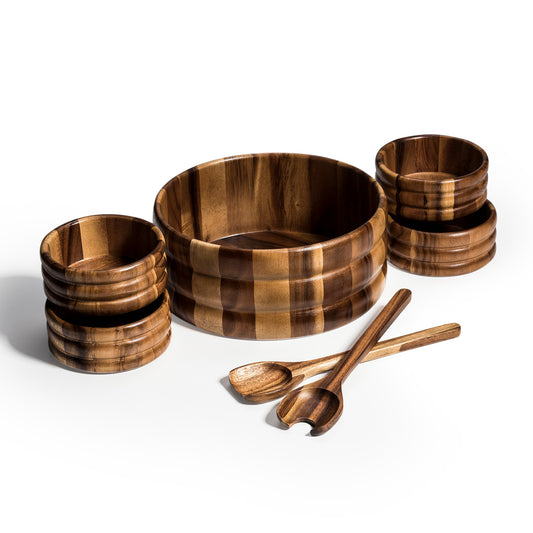 Skagen 7 Piece - Extra Large Salad Bowl with Servers and 4 Individuals - made from acacia wood