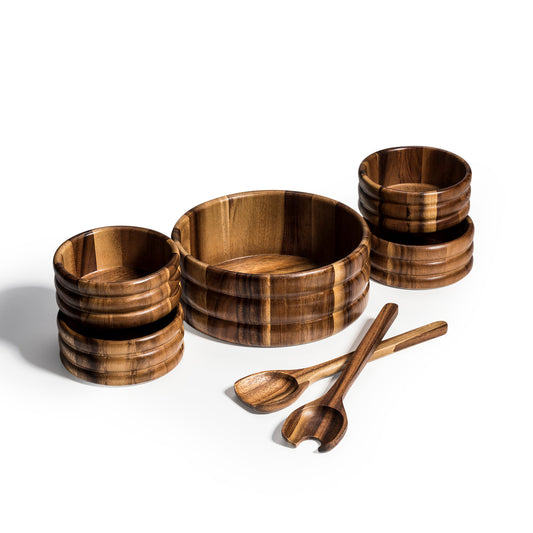 Skagen 7 Piece - Large Salad Bowl with Servers and 4 Individuals - made from acacia wood