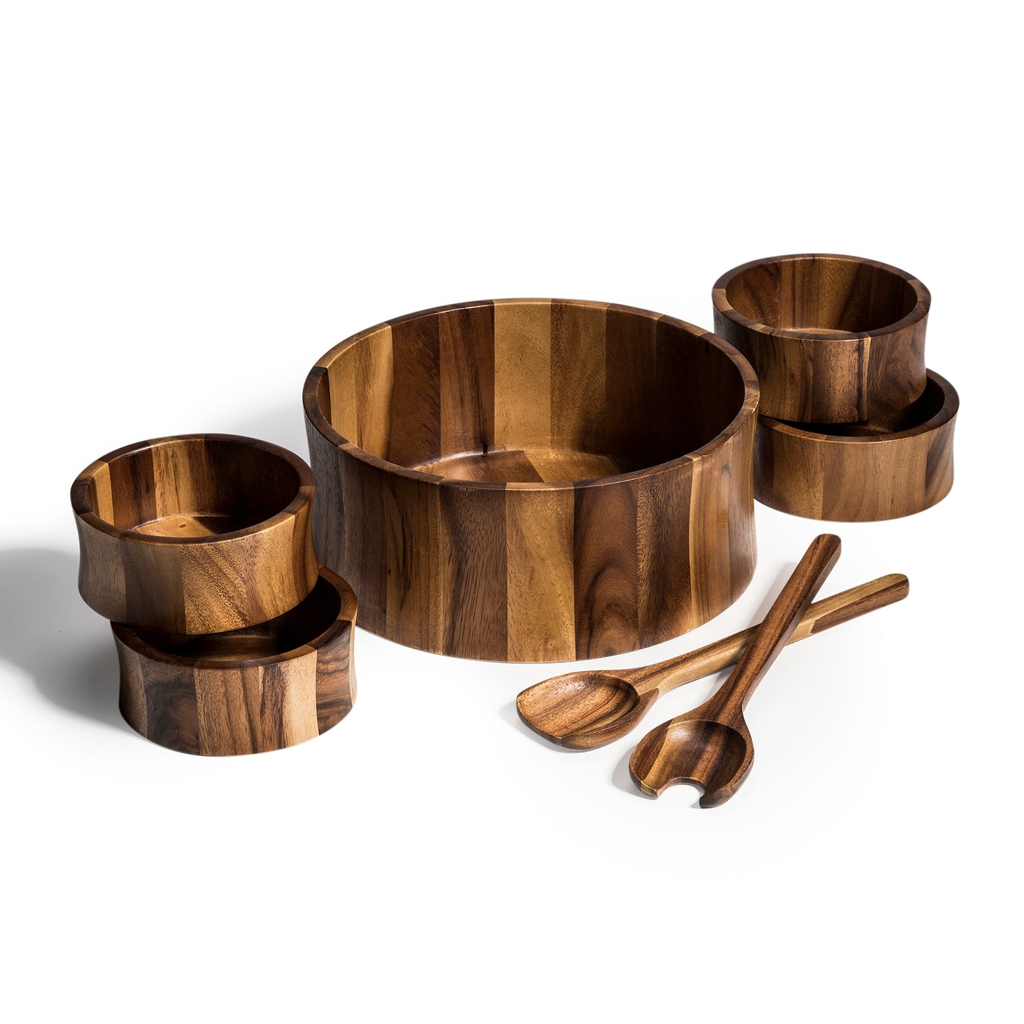 Maribo 7 Piece - Extra Large Salad Bowl with Servers and 4 Individuals - made from acacia wood