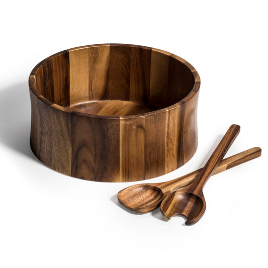 Maribo Xtra Large Salad Bowl with Servers - made from acacia wood