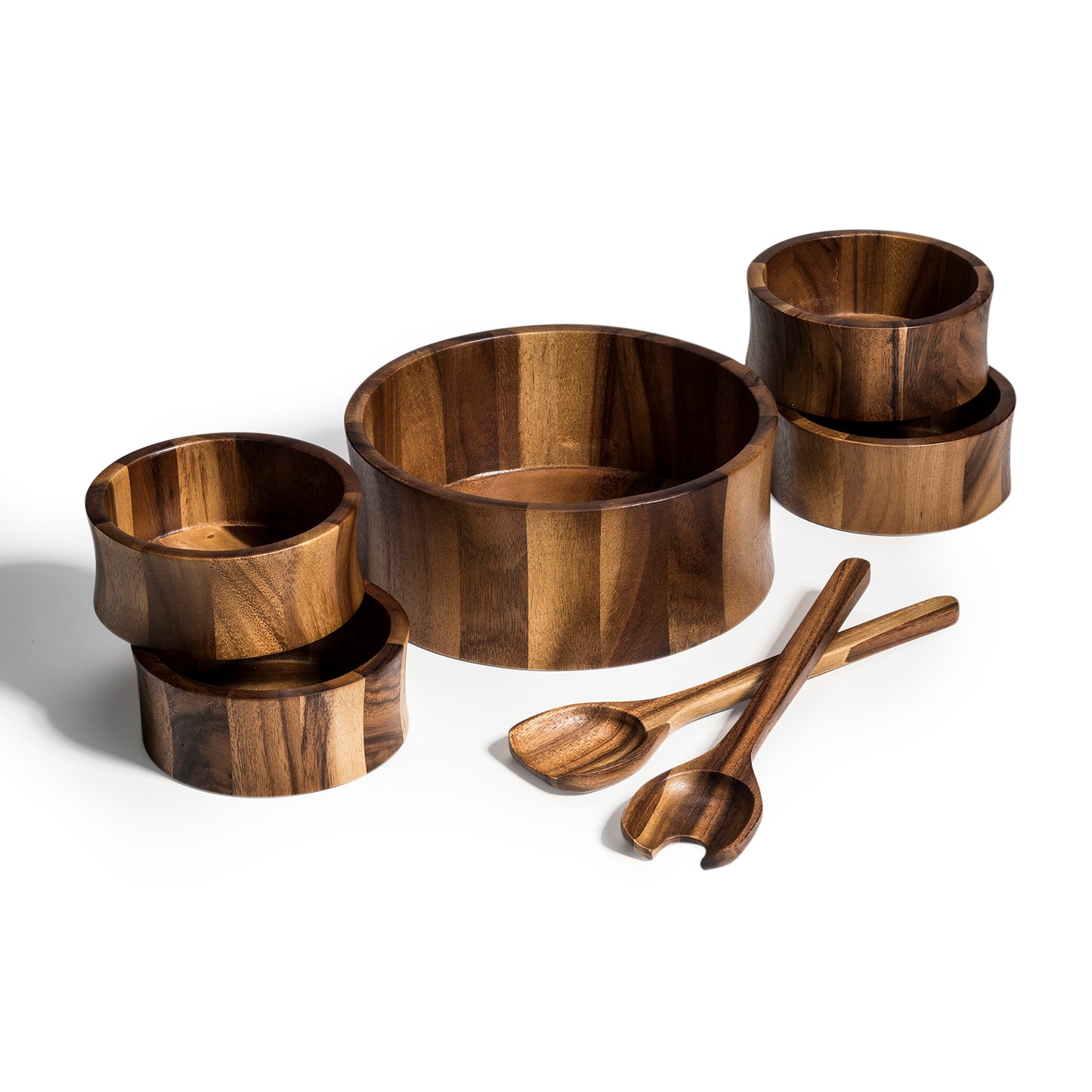 Maribo 7 Piece - Large Salad Bowl with Servers and 4 Individuals - made from acacia wood