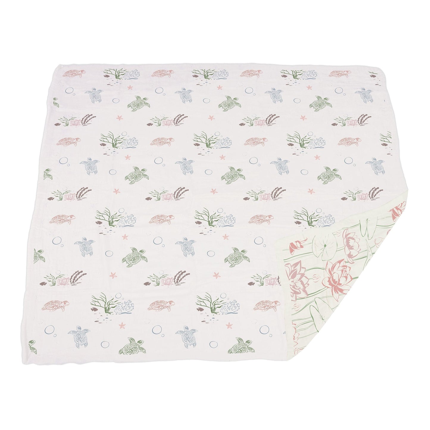 Turtles and Water Lily Bamboo Muslin Newcastle Blanket