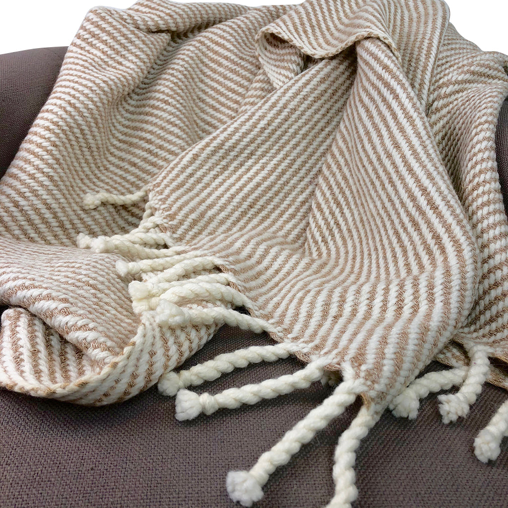 Chunky Camel Stripe Alpaca Throw - Handmade Sustainably in Peru