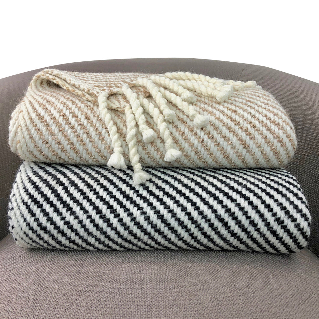 Chunky Camel Stripe Alpaca Throw - Handmade Sustainably in Peru