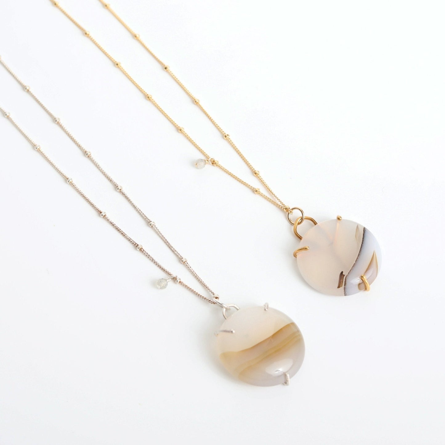 Sunshowers Dendritic Agate Prong Necklace